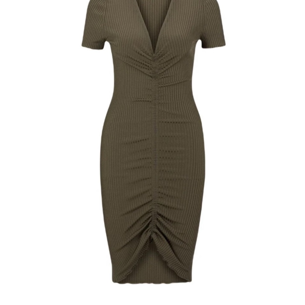 HUGO Green Ruched Sheath Midi Dress V-Neck Cocktail